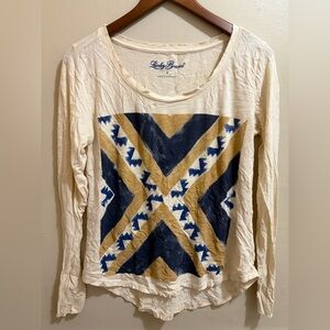 Lucky Brand Women's Cream and Navy Geometric Long Sleeve Top